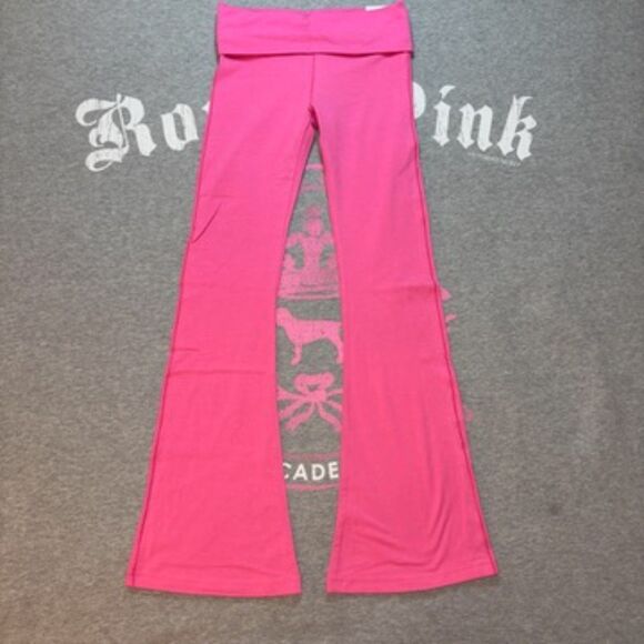 NWT Victoria’s Secret PINK Foldover Flare Leggings Carmine Rose Rhinestone Bling - Picture 5 of 8